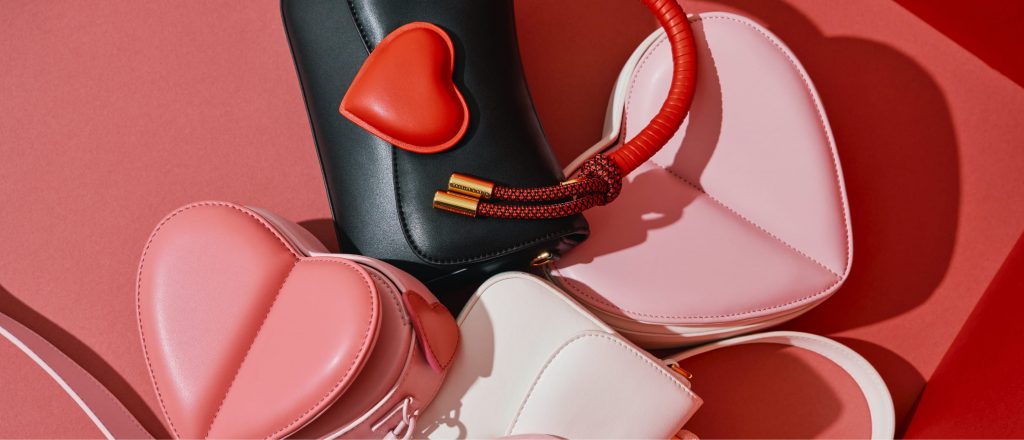Charles and Keith's Valentine's Day collection of heart-shaped purses, bags, shoes, and more.